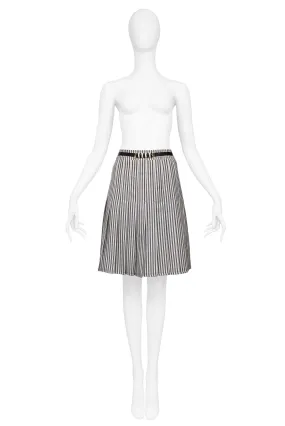 CELINE BLACK & WHITE STRIPE BOX PLEAT SKIRT WITH HARDWARE