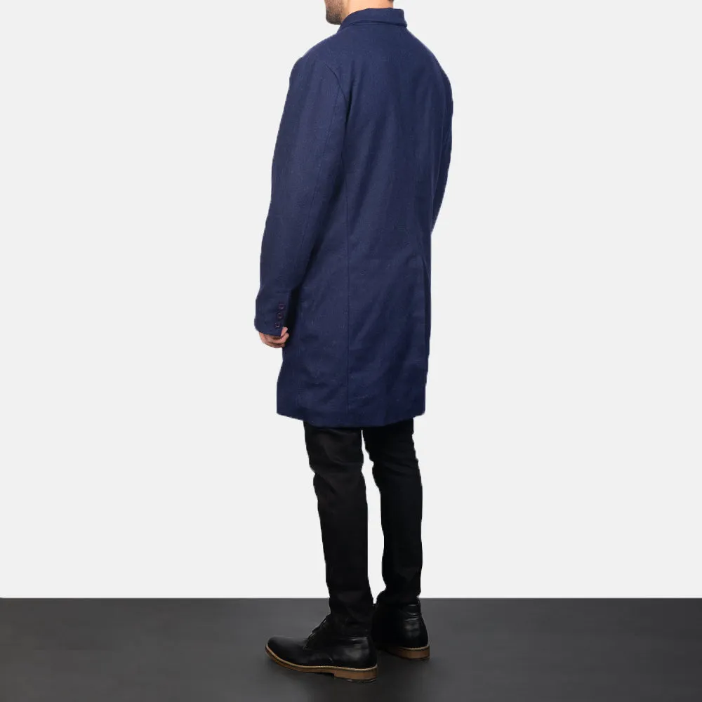 Claud Blue Wool Double Breasted Coat