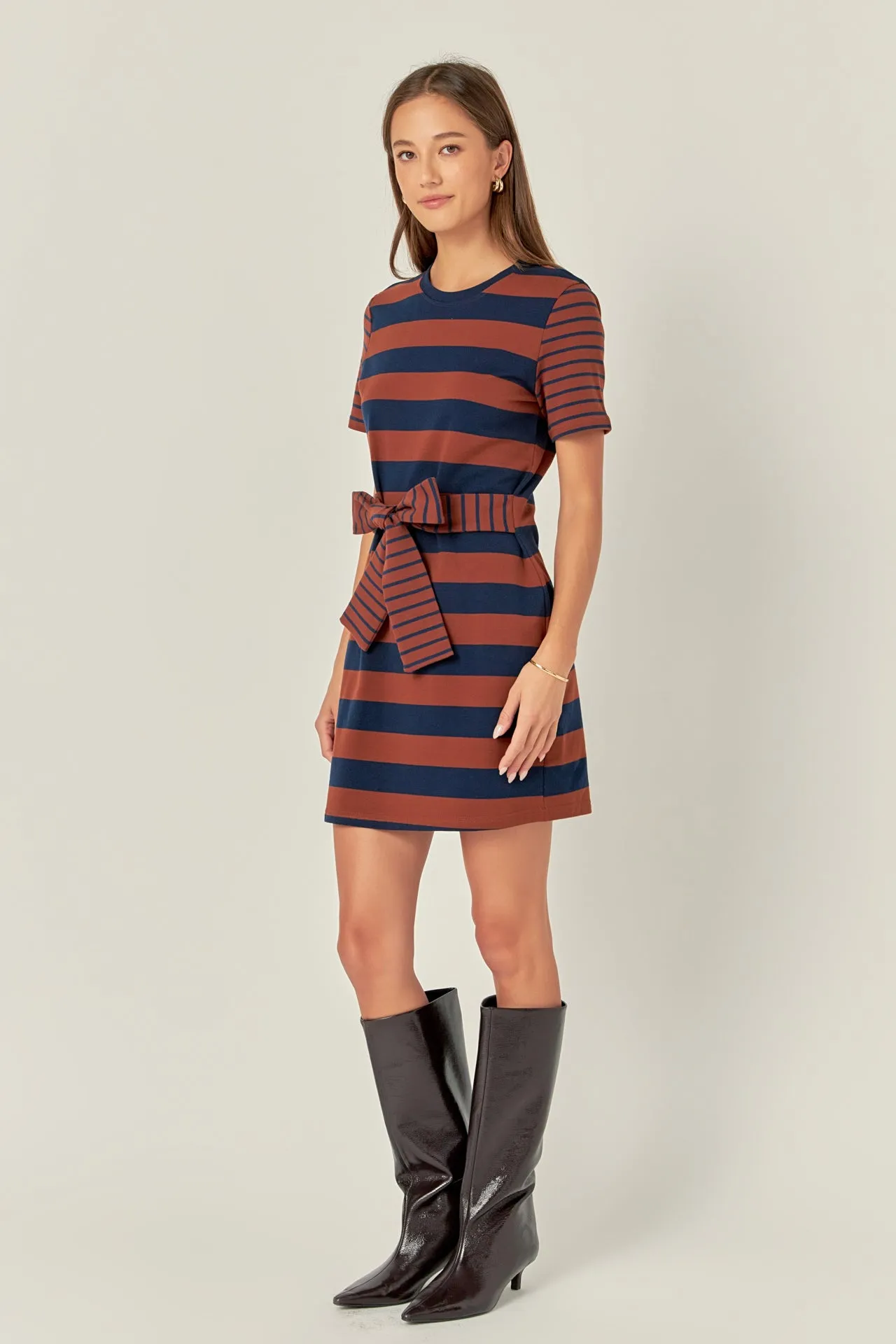 Contrast Stripe Knit Mini Dress - Sale