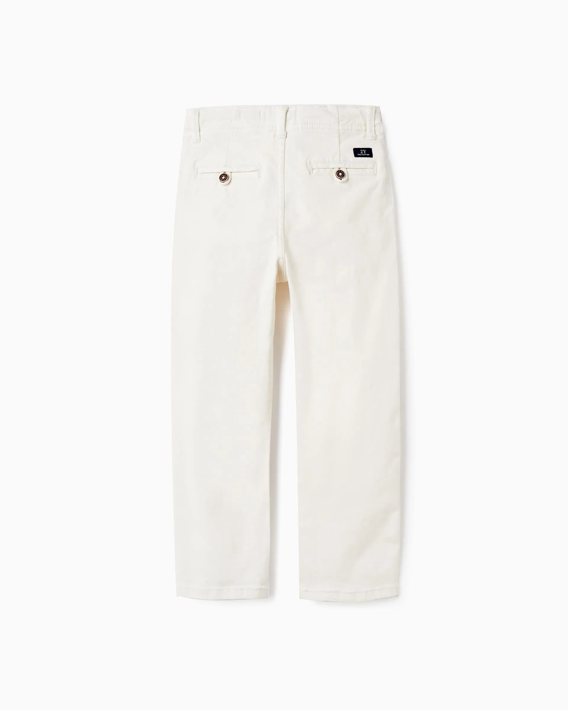 Cotton Twill Chino Trousers for Boys 'Slim Fit', White