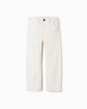 Cotton Twill Chino Trousers for Boys 'Slim Fit', White