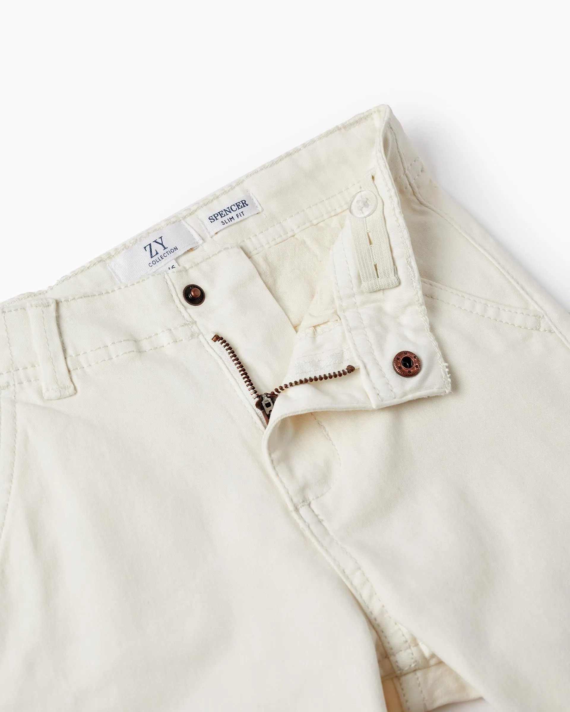 Cotton Twill Chino Trousers for Boys 'Slim Fit', White