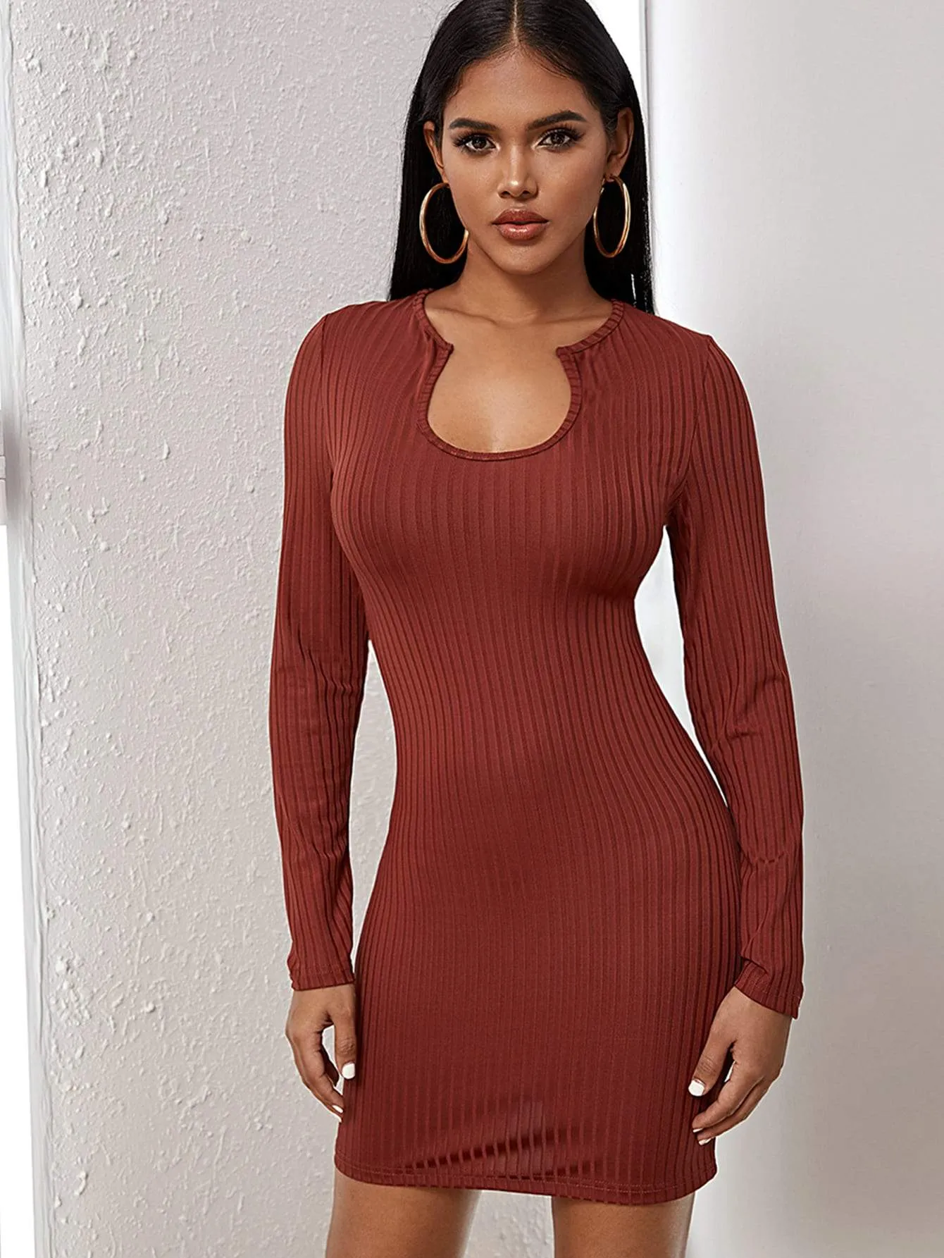 Cut Out Front Rib-knit Bodycon Jumper Dress