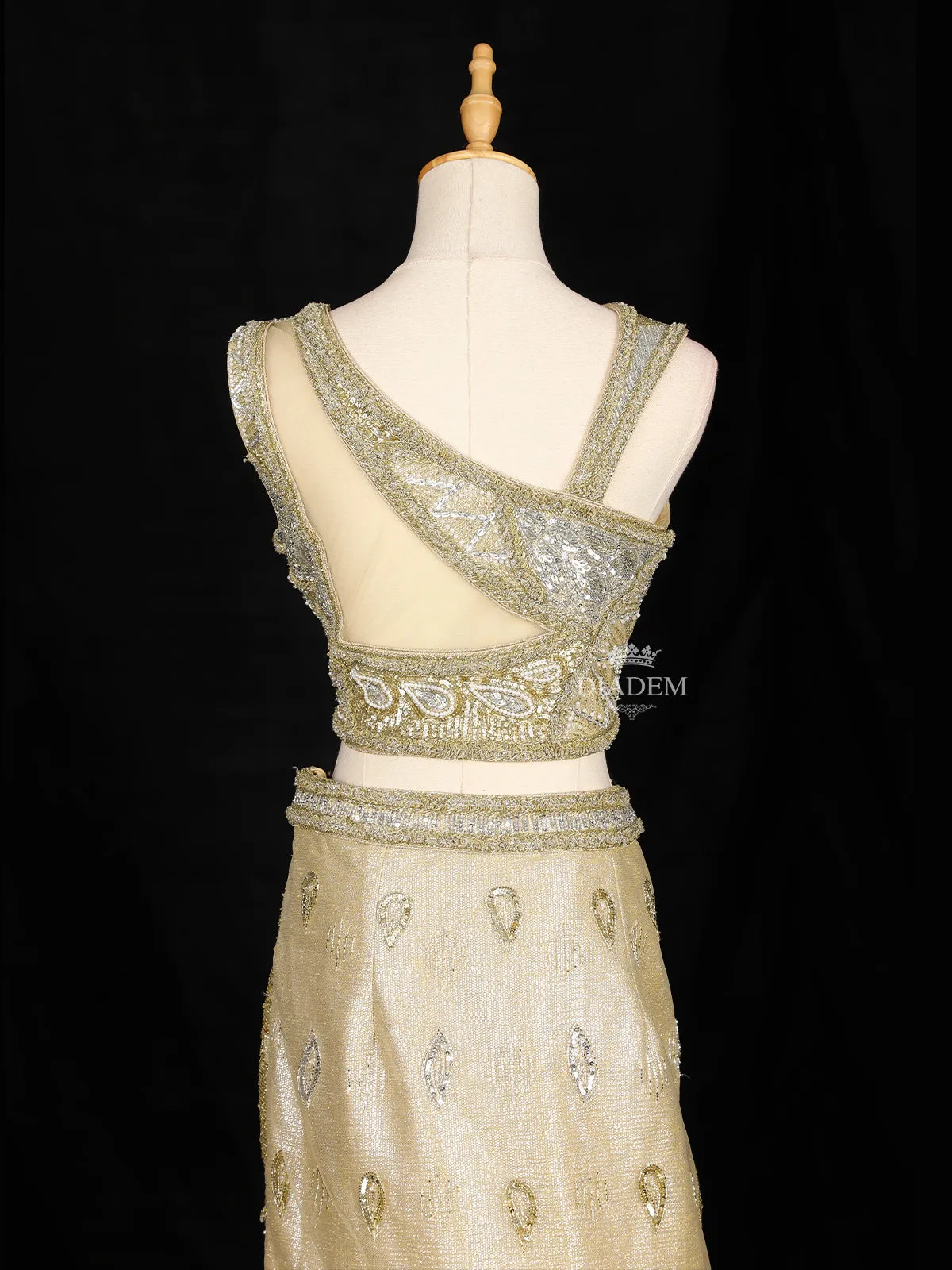 Dark Beige Lehenga Adorned with Floral Embroidery and Sequins Designs, with Ruffle Dupatta