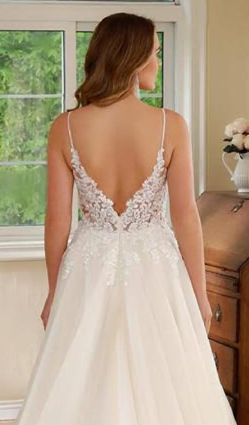 Deep V Lace A Line Garden Wedding Gown