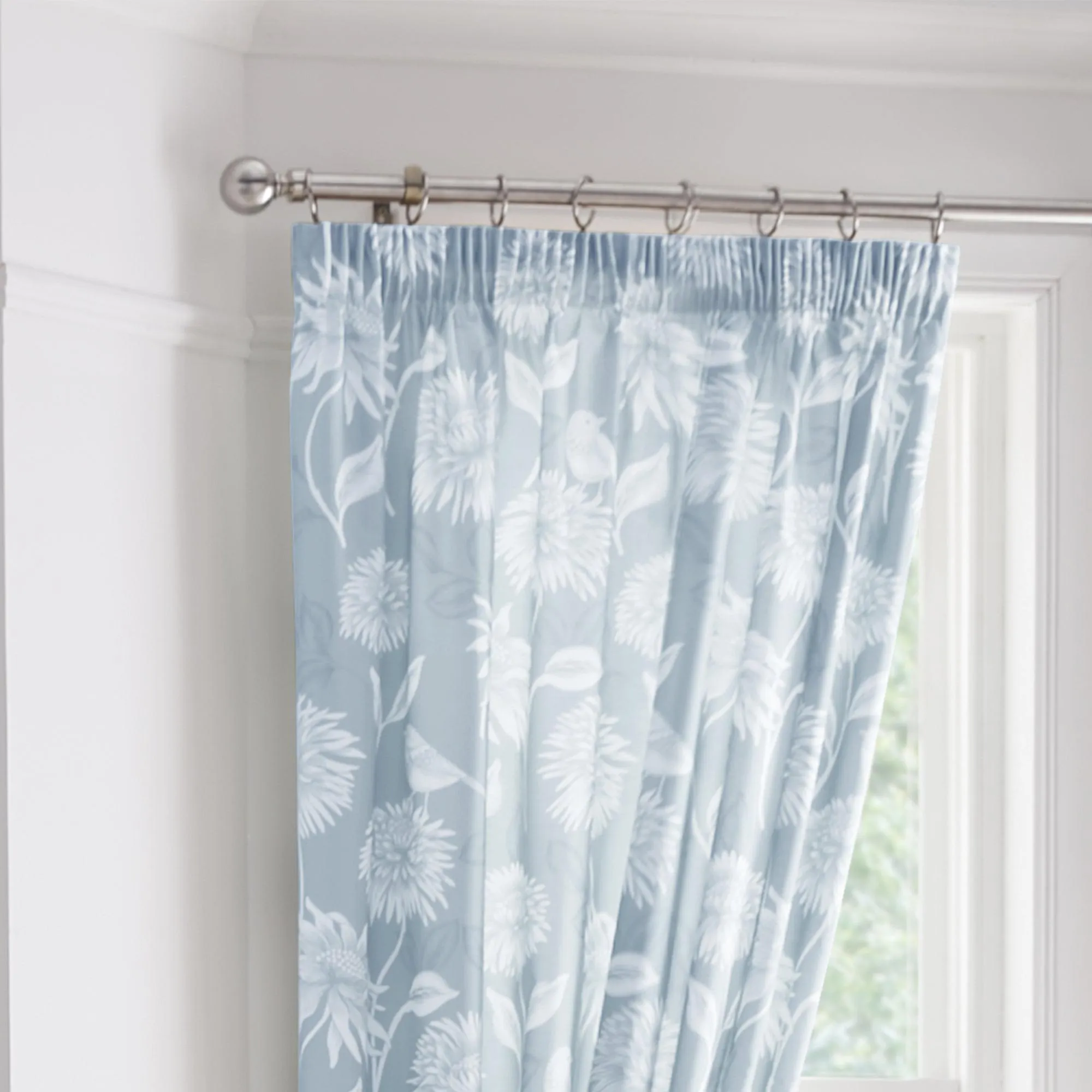 Dreams & Drapes Chrysanthemum Pencil Pleat Curtains  - Blue