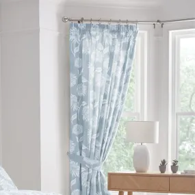 Dreams & Drapes Chrysanthemum Pencil Pleat Curtains  - Blue