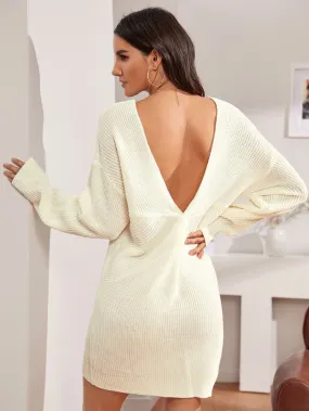 Drop Shoulder Twist V-back Jumper Dress