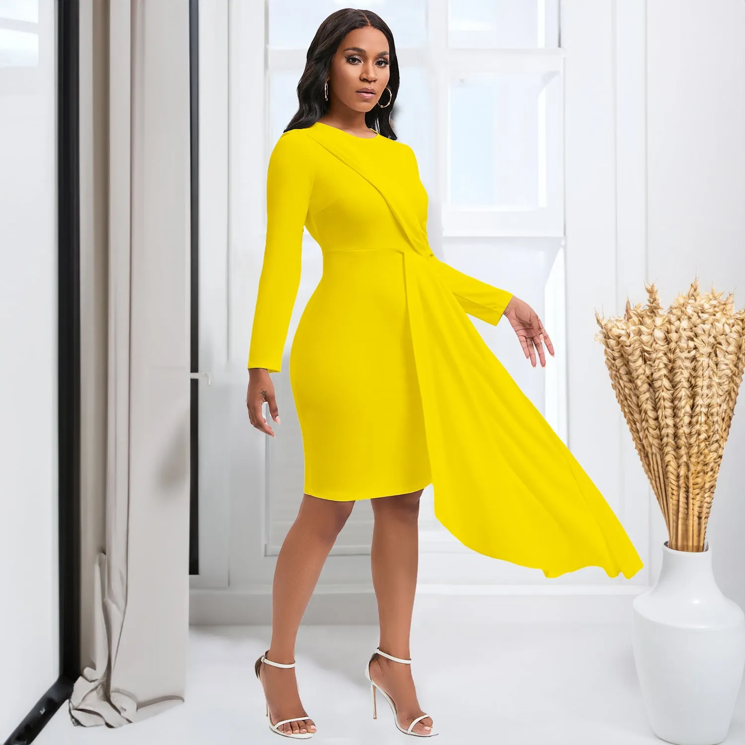 Elegant Plus-Size Long Sleeve Pencil Dress