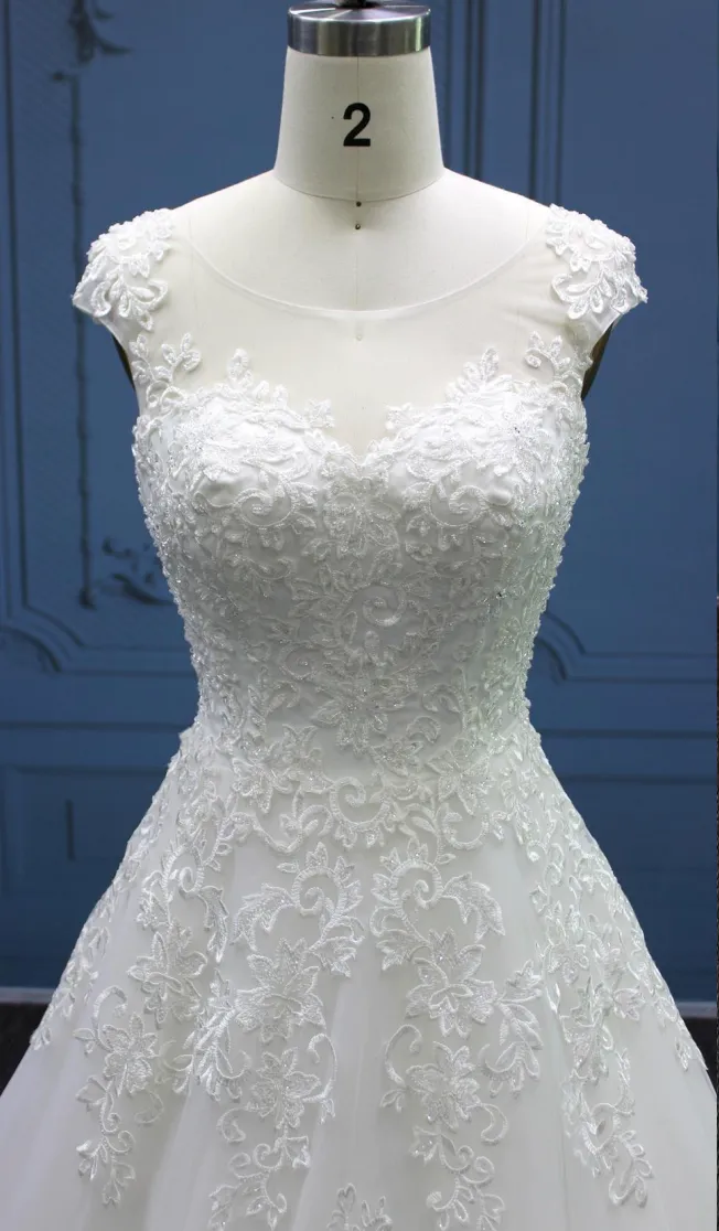 Embellished Beaded Lace A Line Wedding Bridal Gown