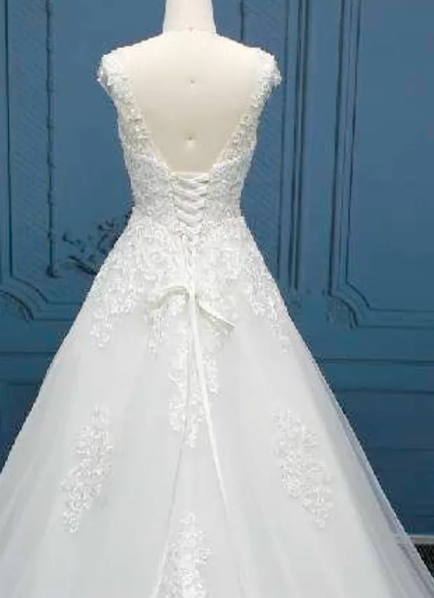 Embellished Beaded Lace A Line Wedding Bridal Gown