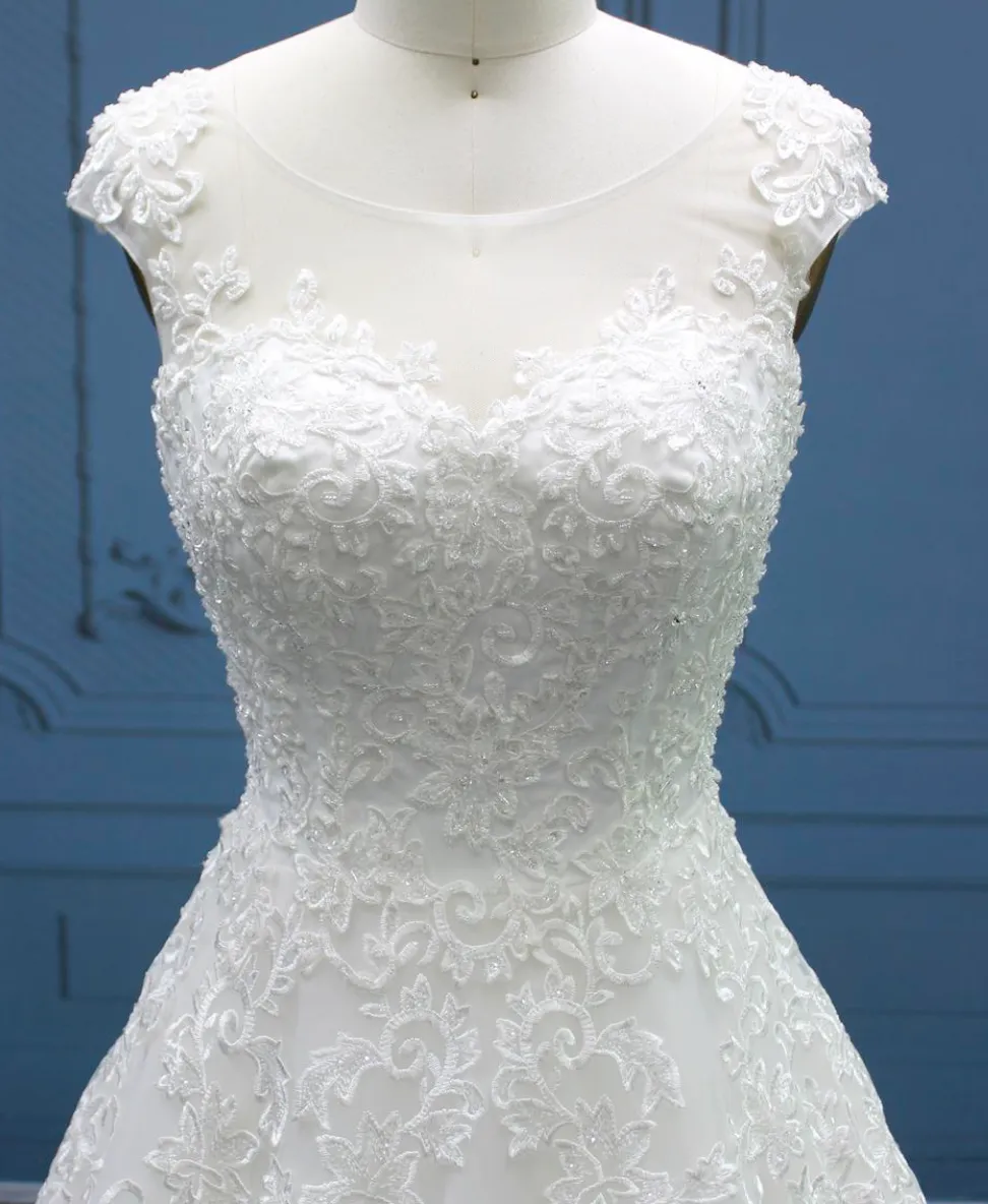 Embellished Beaded Lace A Line Wedding Bridal Gown