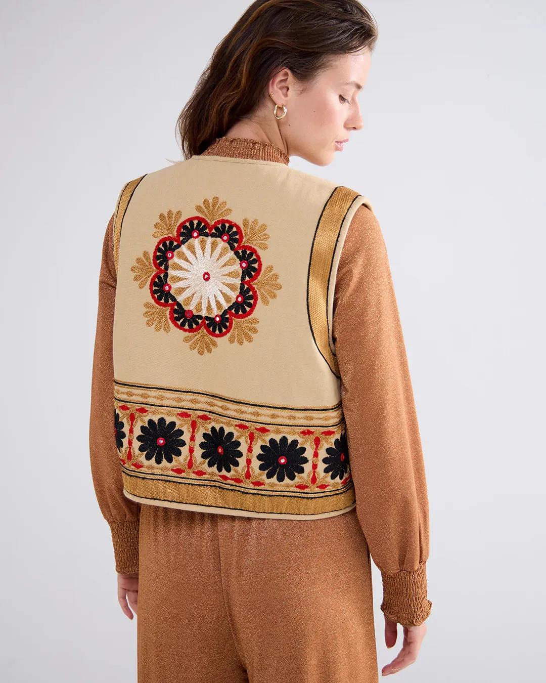 Embroidered 100% Cotton Boxy Waistcoat