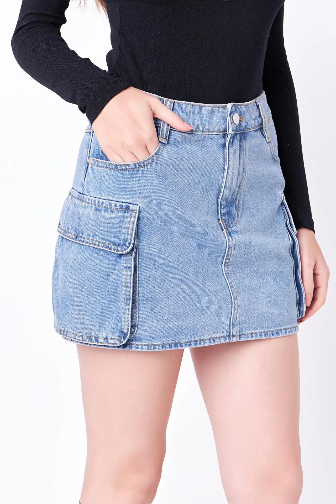 English Factory - Denim Cargo Low Rise Mini Skirt