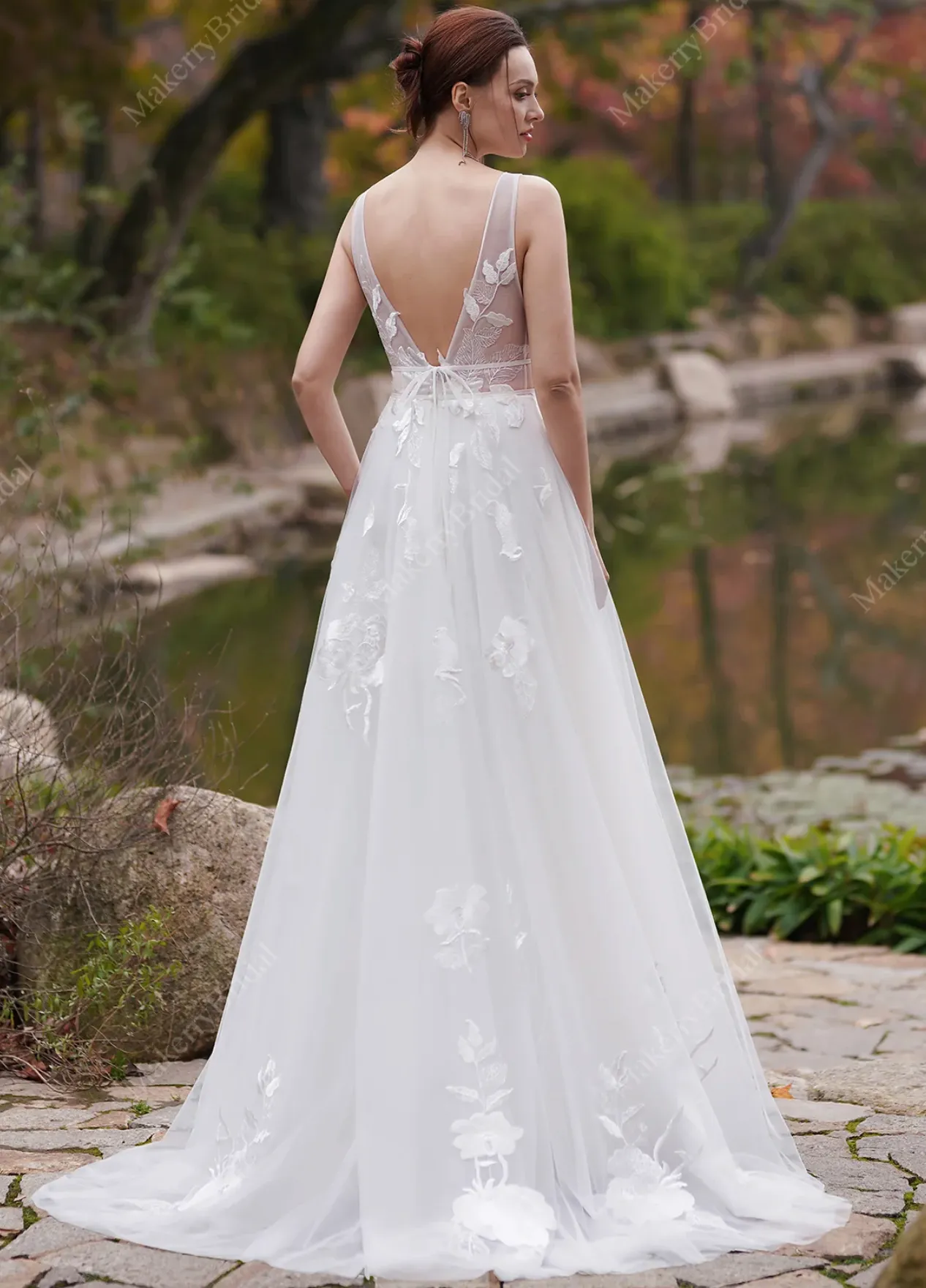 Exquisite A-Line Oversized Floral Motifs Boho Wedding Gown