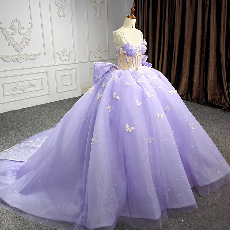 Exquisite Organza Corset Sleeveless Ball Gown Beading Bow 3D Flower Party Dress