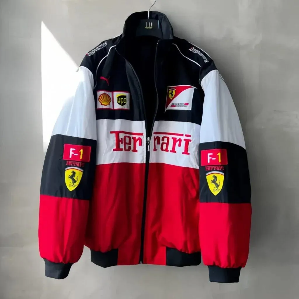 Ferrari F1 jacket Speed Enthusiast Vintage White & Red Racer Jacket