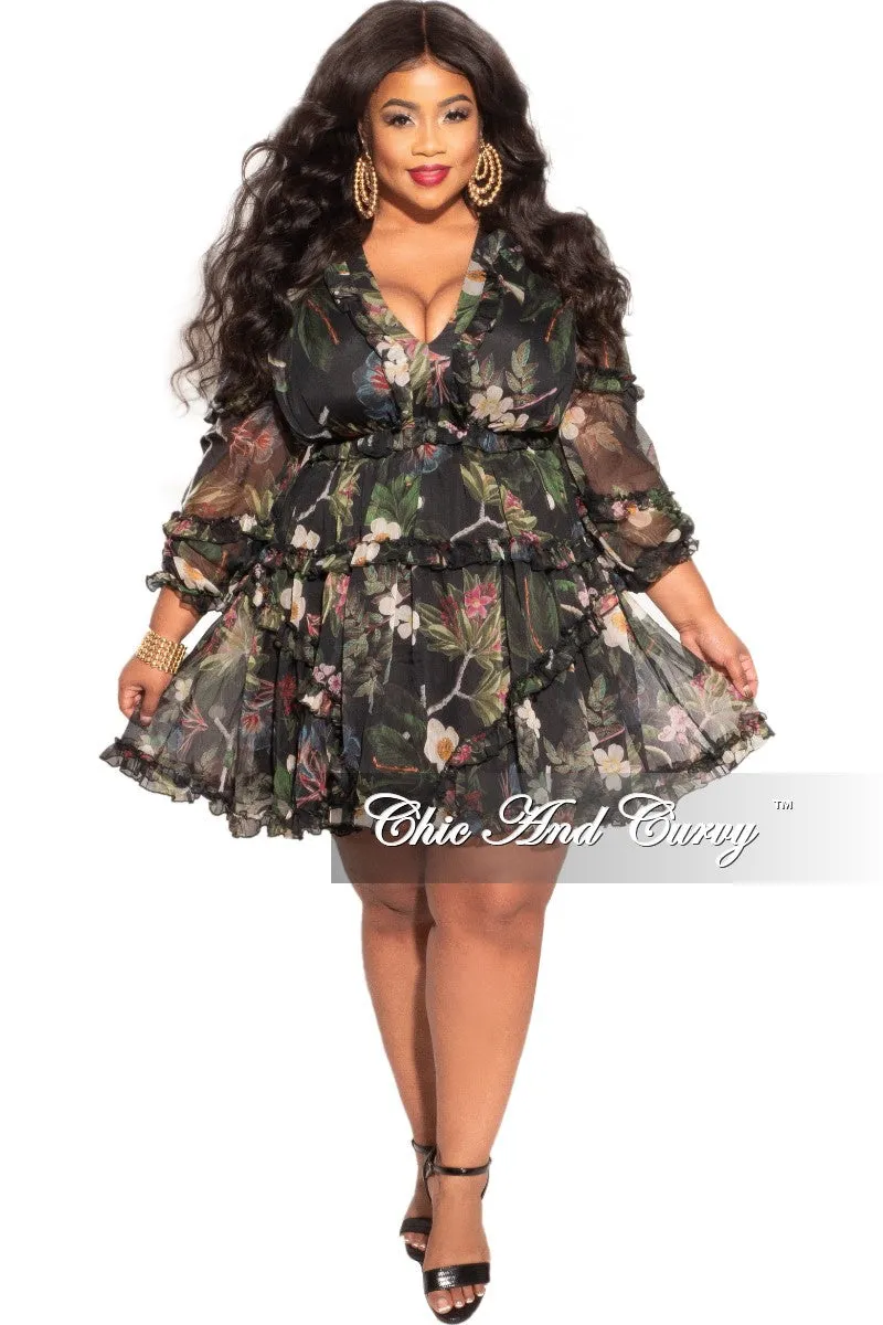 Final Sale Plus Size Chiffon Babydoll Dress Forest Floral Print