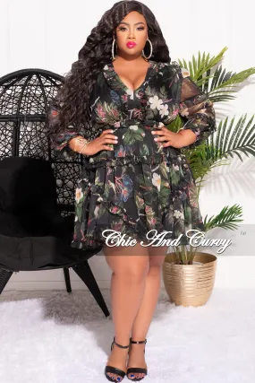 Final Sale Plus Size Chiffon Babydoll Dress Forest Floral Print