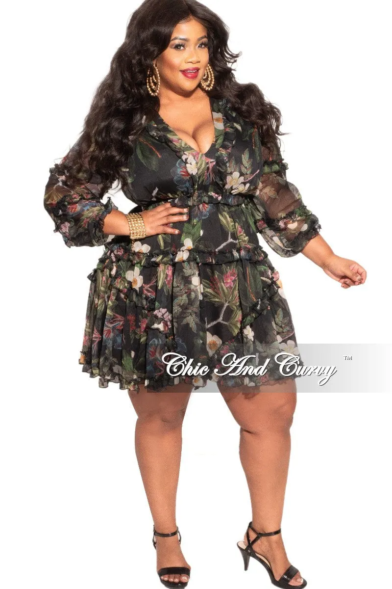 Final Sale Plus Size Chiffon Babydoll Dress Forest Floral Print