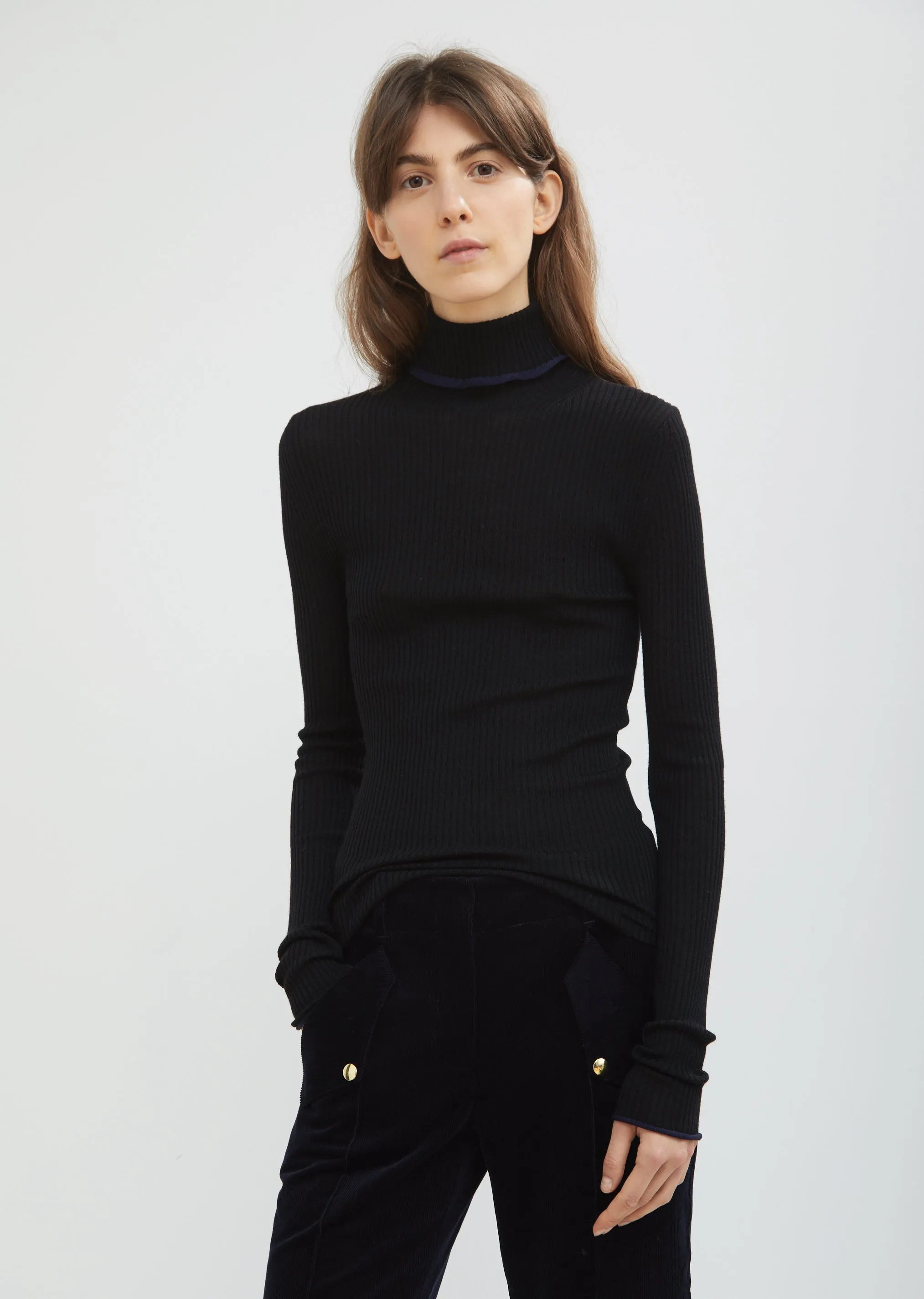 Fitted Turtleneck Trim Sweater