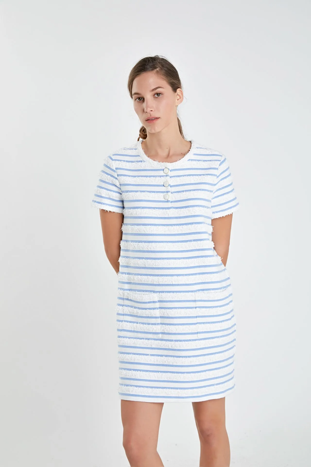 Fringed Striped Polo Mini Dress