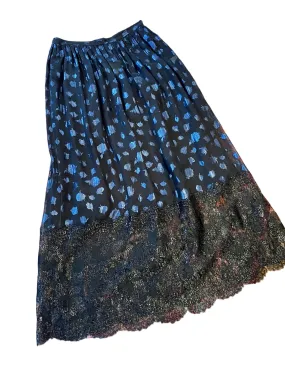 Geoffrey Beene Black & Blue Metallic Polka Dot Silk Chiffon Skirt