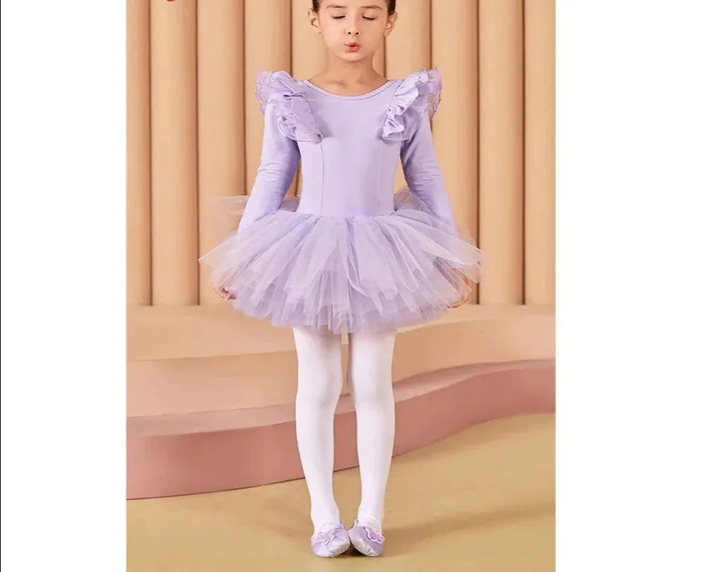 Girls Classic Ballet Long Sleeve Dance Leotard Tutu Dress