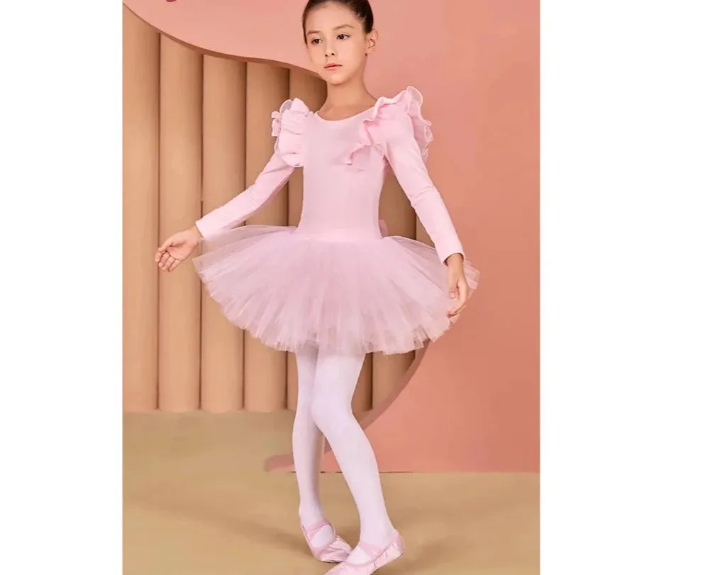 Girls Classic Ballet Long Sleeve Dance Leotard Tutu Dress