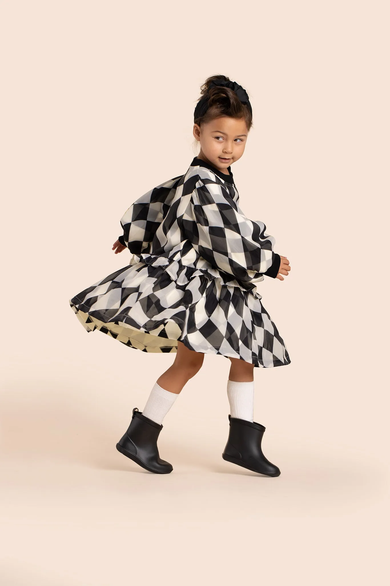 Girls Hi-Low Organza & Terry Dress l Black