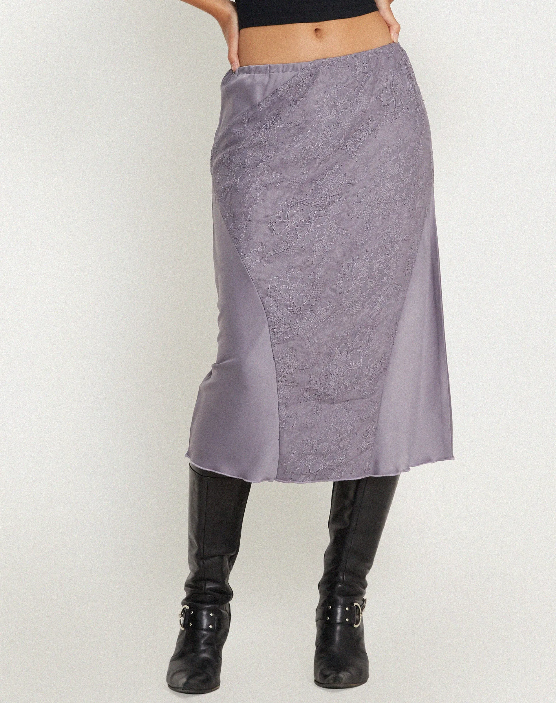 Goyara Midi Skirt in Satin Grey Ridge