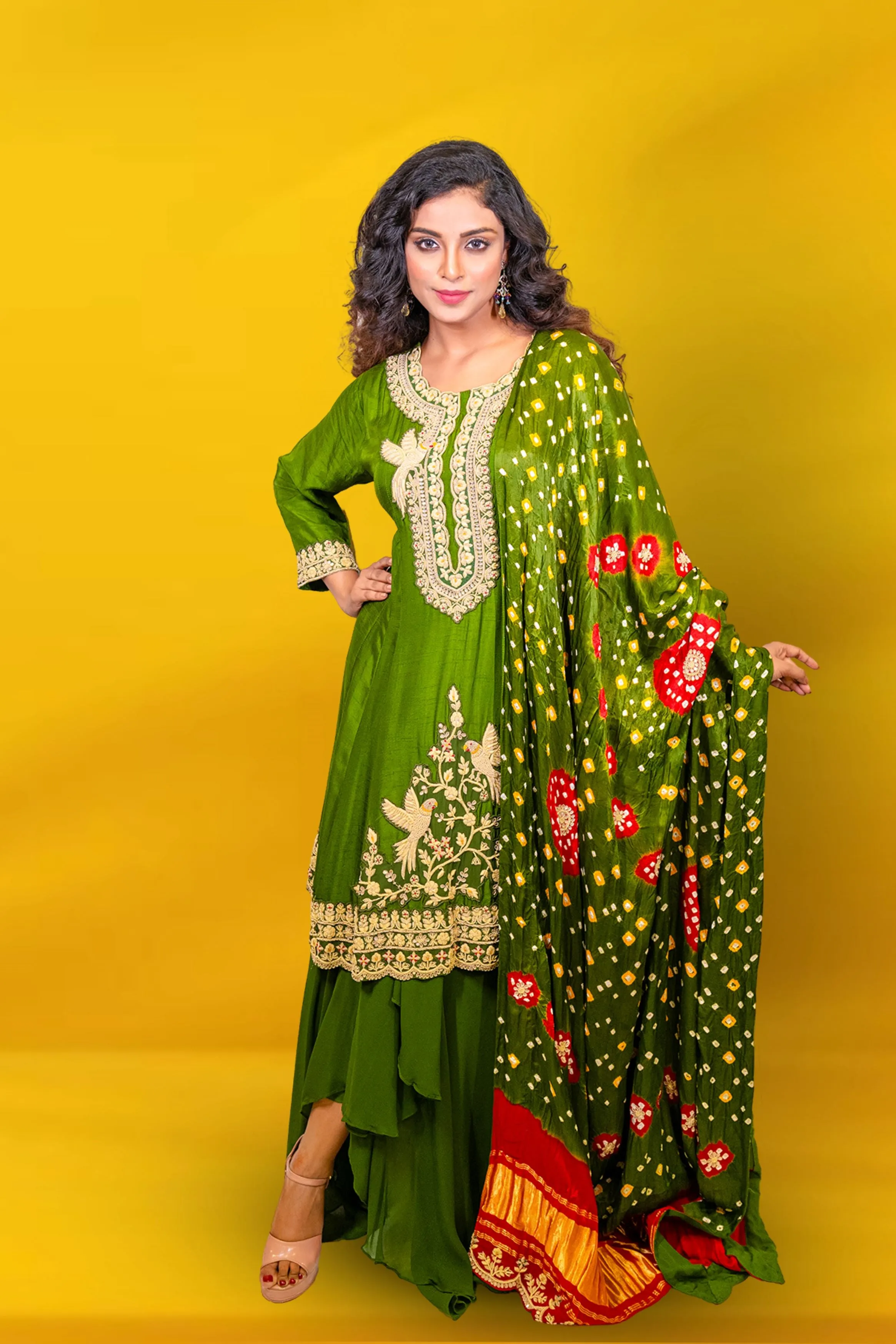 Green Embellished Chennai Silk Kurta Set