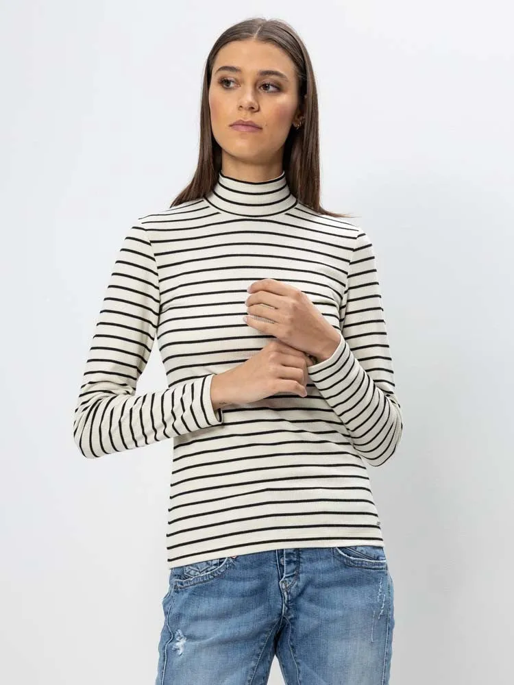 H White & Black Stripe Turtleneck