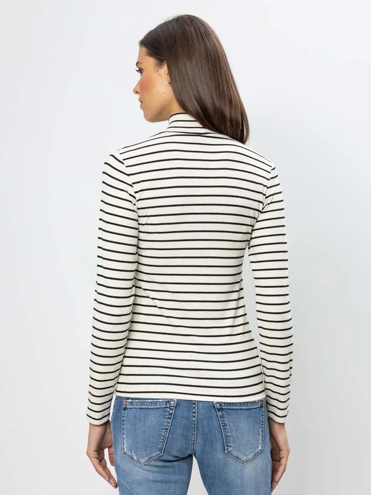 H White & Black Stripe Turtleneck