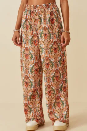 Hayden Ruffle Detail Paisley Wide Leg Pants