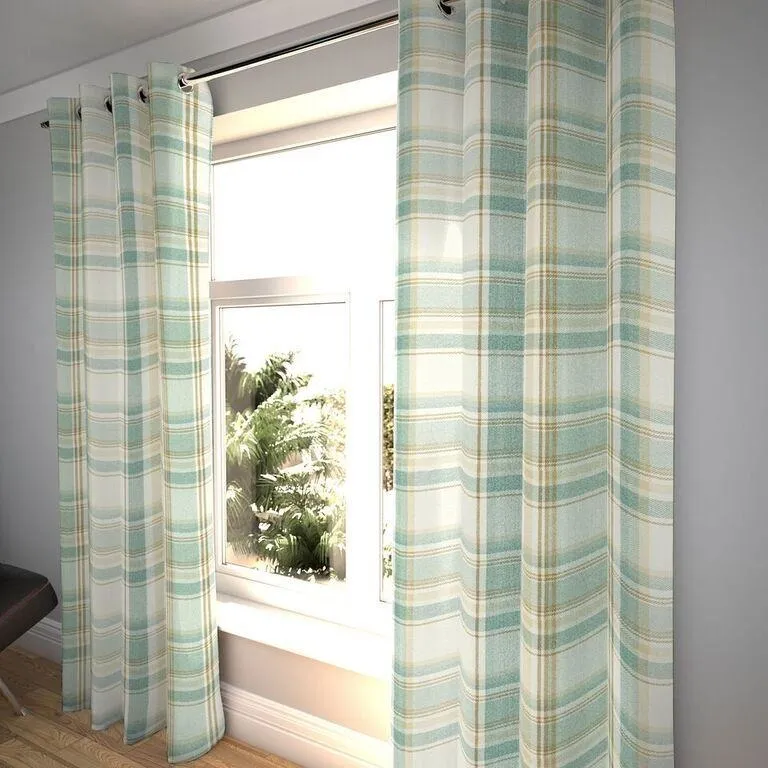 Heritage Duck Egg Blue Tartan Curtains