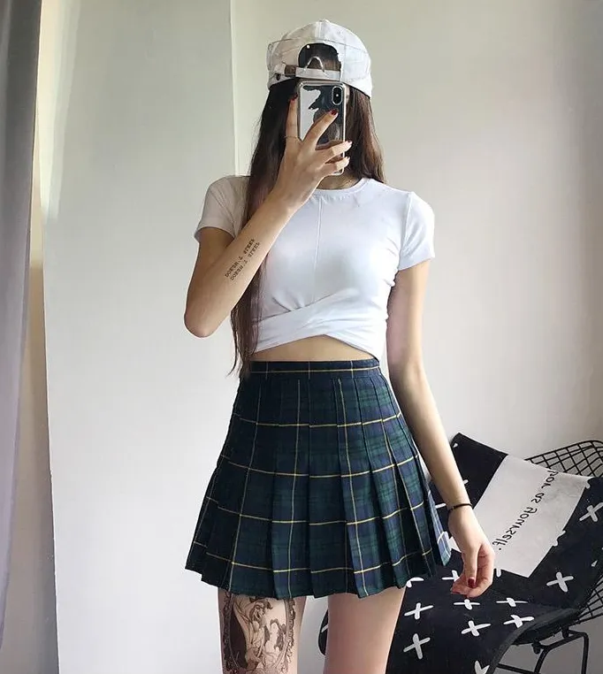 High waist plaid skirt KF23732