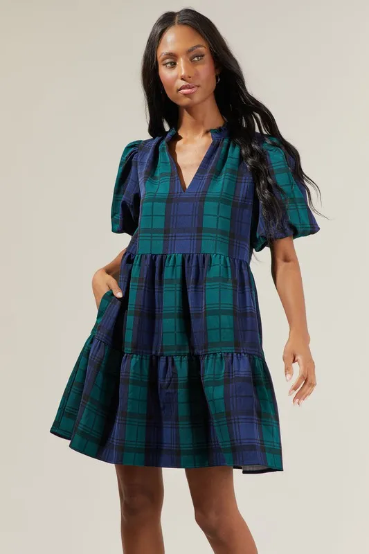 Hudson Plaid Jacey Babydoll Eyelet Dress