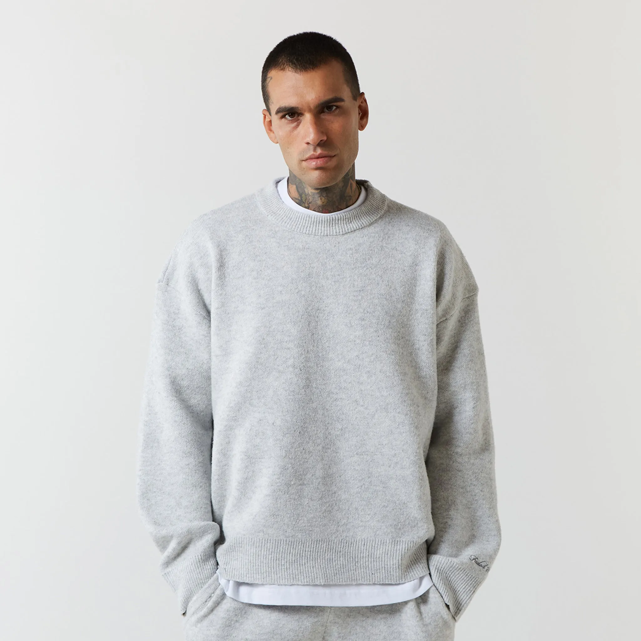 Knitted Crewneck Set | Grey Marl