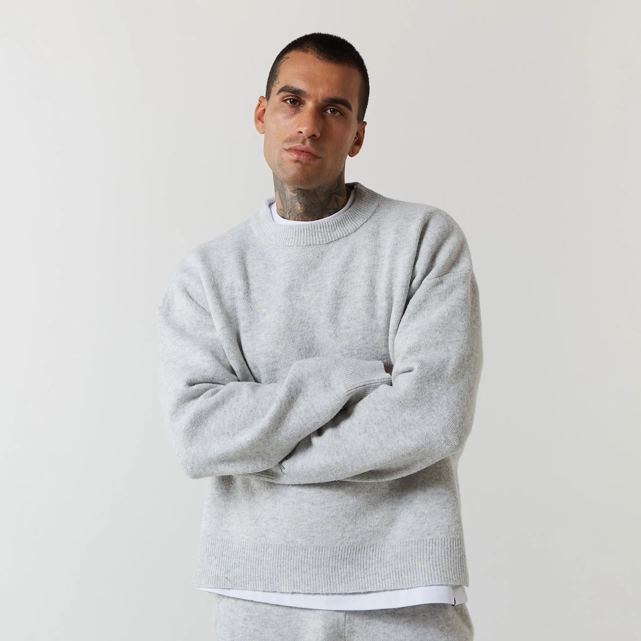 Knitted Crewneck Set | Grey Marl