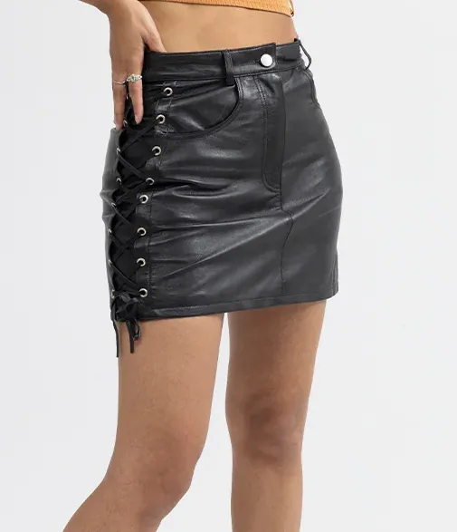 Lace Up Leather Skirt