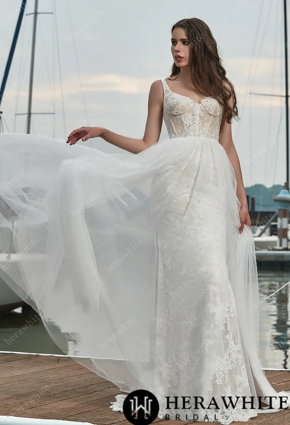 Lace Wedding Dress With Detachable Overskirt