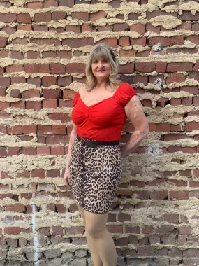 Light Brown Short Leopard Print Pencil Skirt