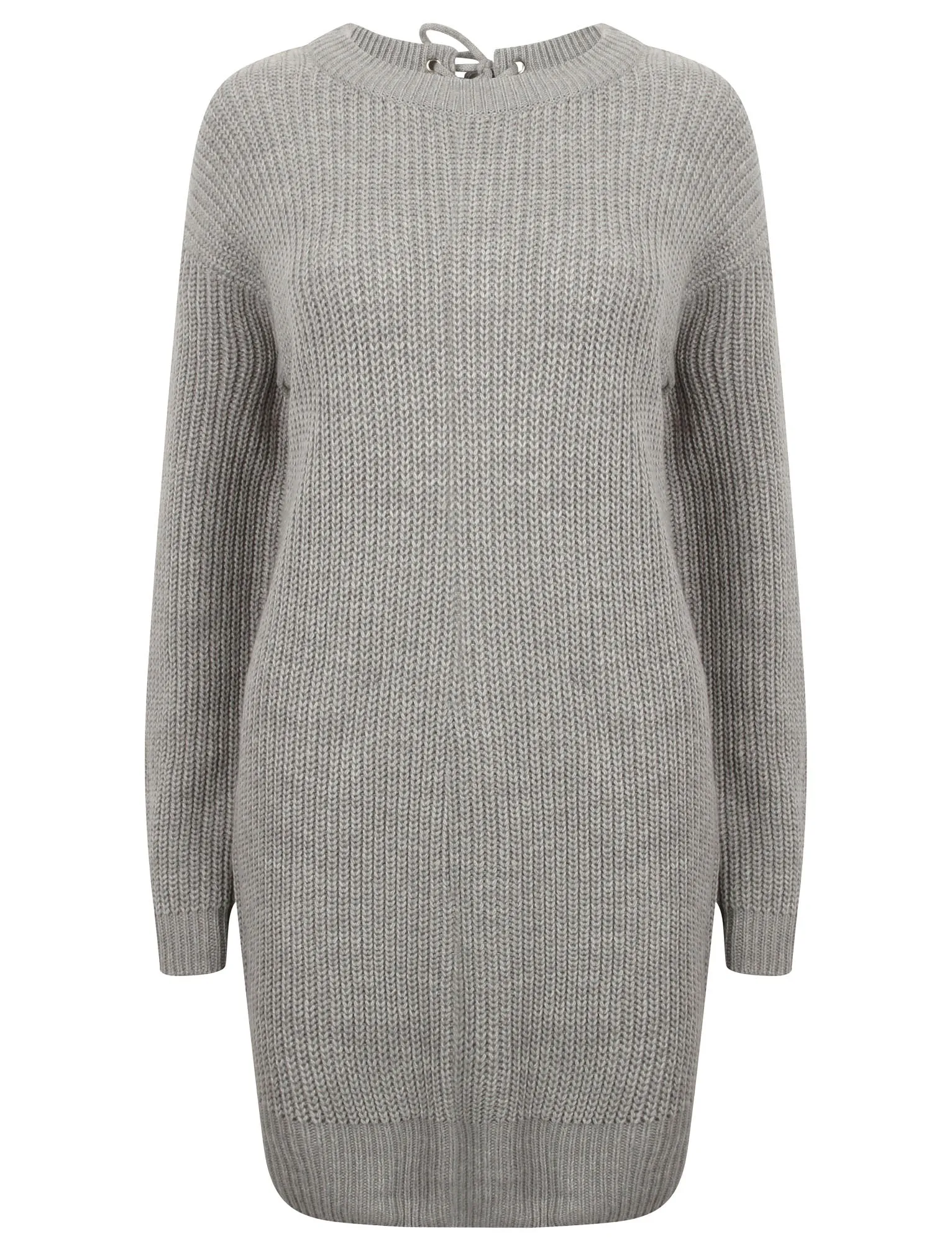 Lion Longline Jumper Dress with Tie Back Detail in Grey Marl - Tokyo Laundry