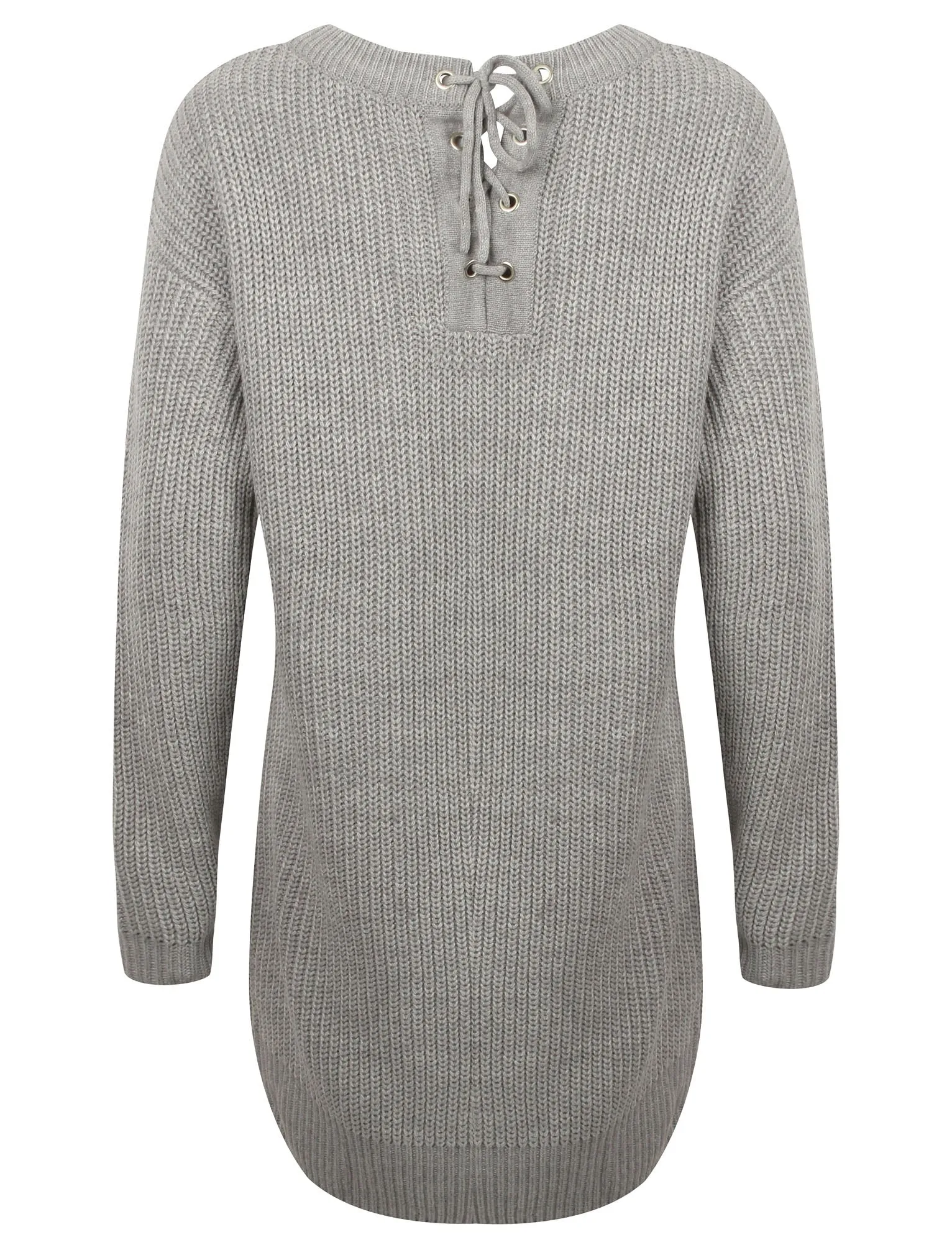 Lion Longline Jumper Dress with Tie Back Detail in Grey Marl - Tokyo Laundry