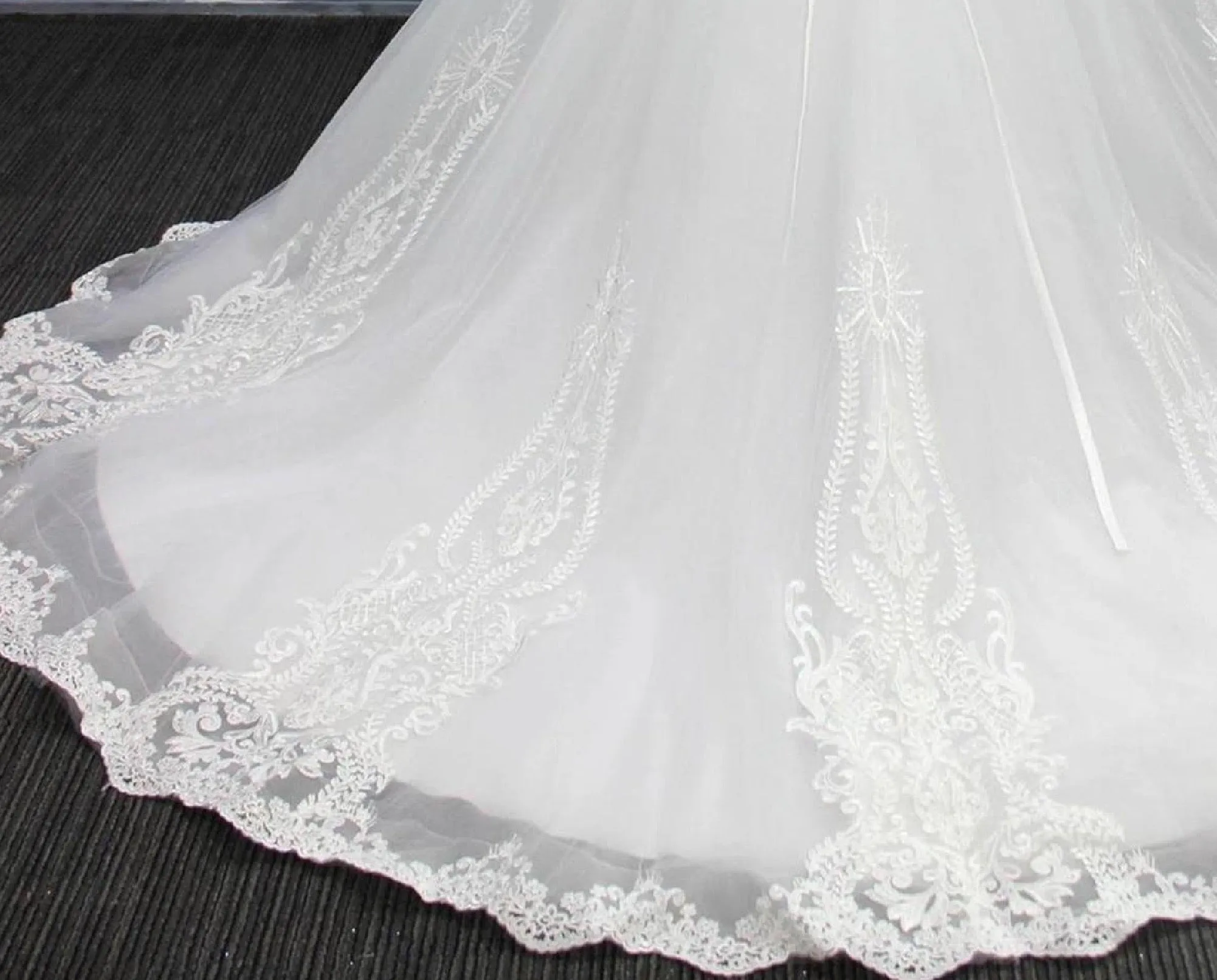 Long Sleeve Illusion Lace Tulle Pearl Bead A Line Wedding Dress