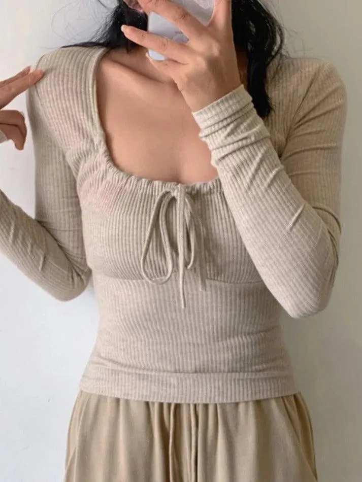 Long sleeve Lace Up Short Knit