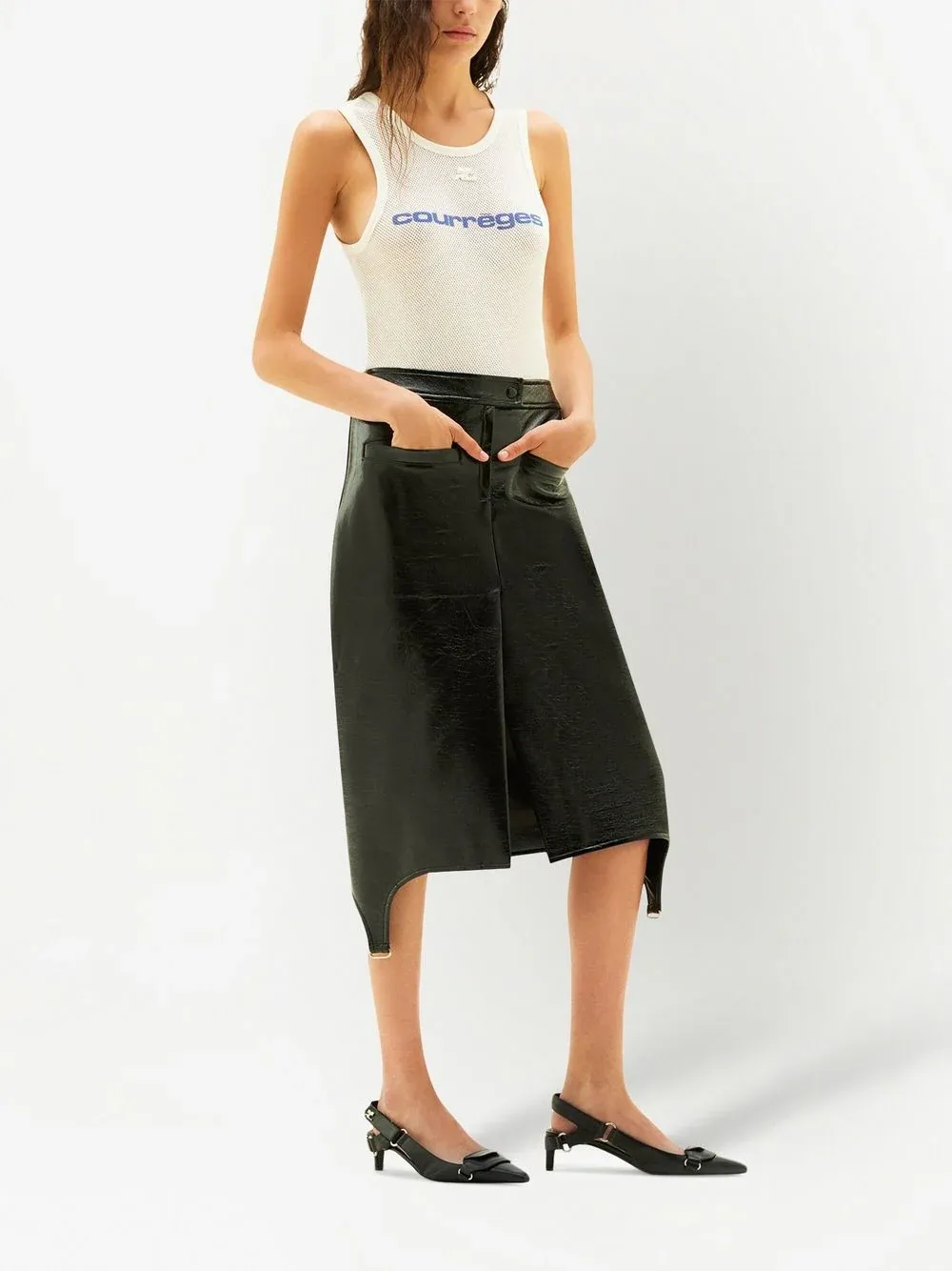 Long Suspenders Vinyl Skirt