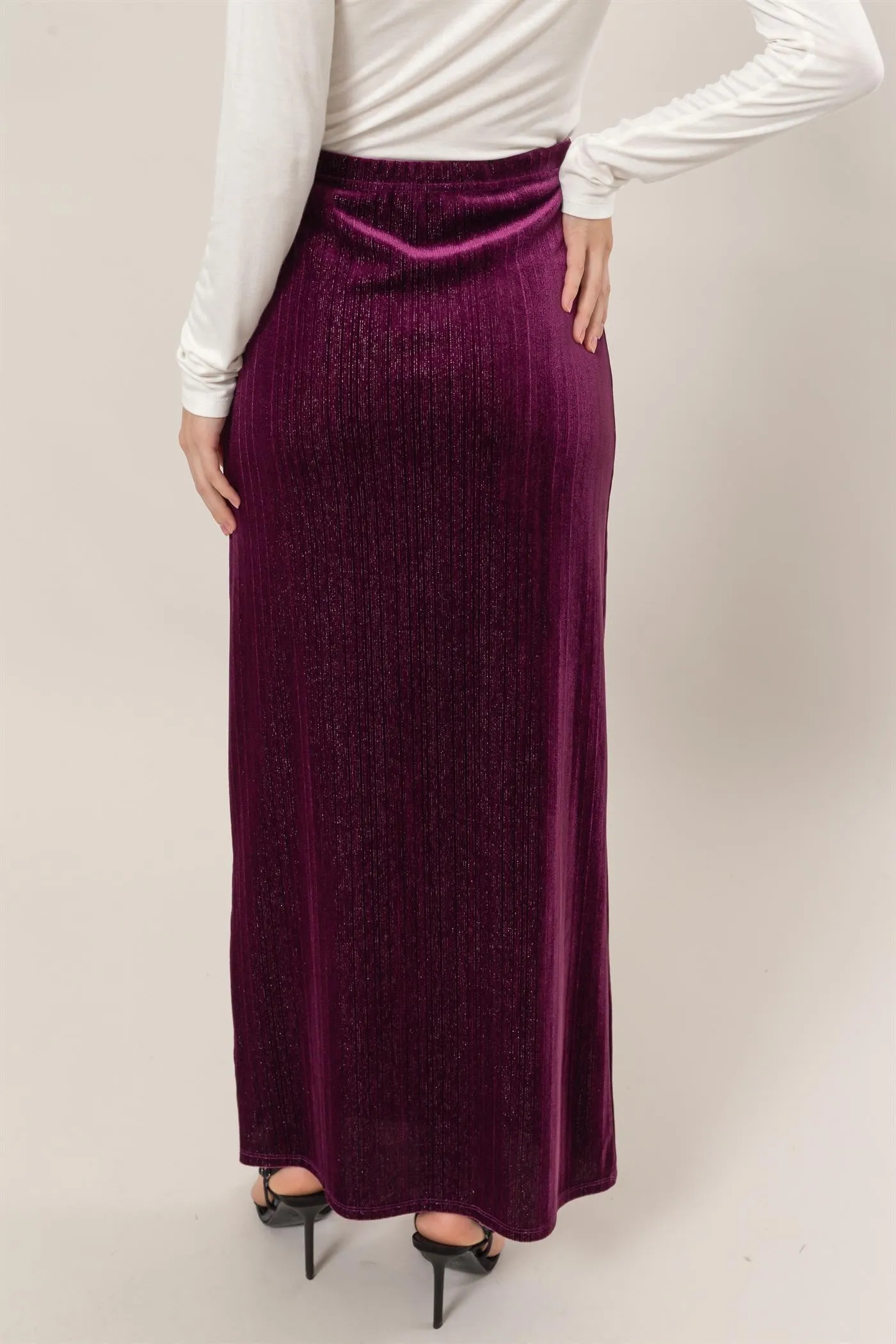 Lurex Velour High-Waist Midi Skirt