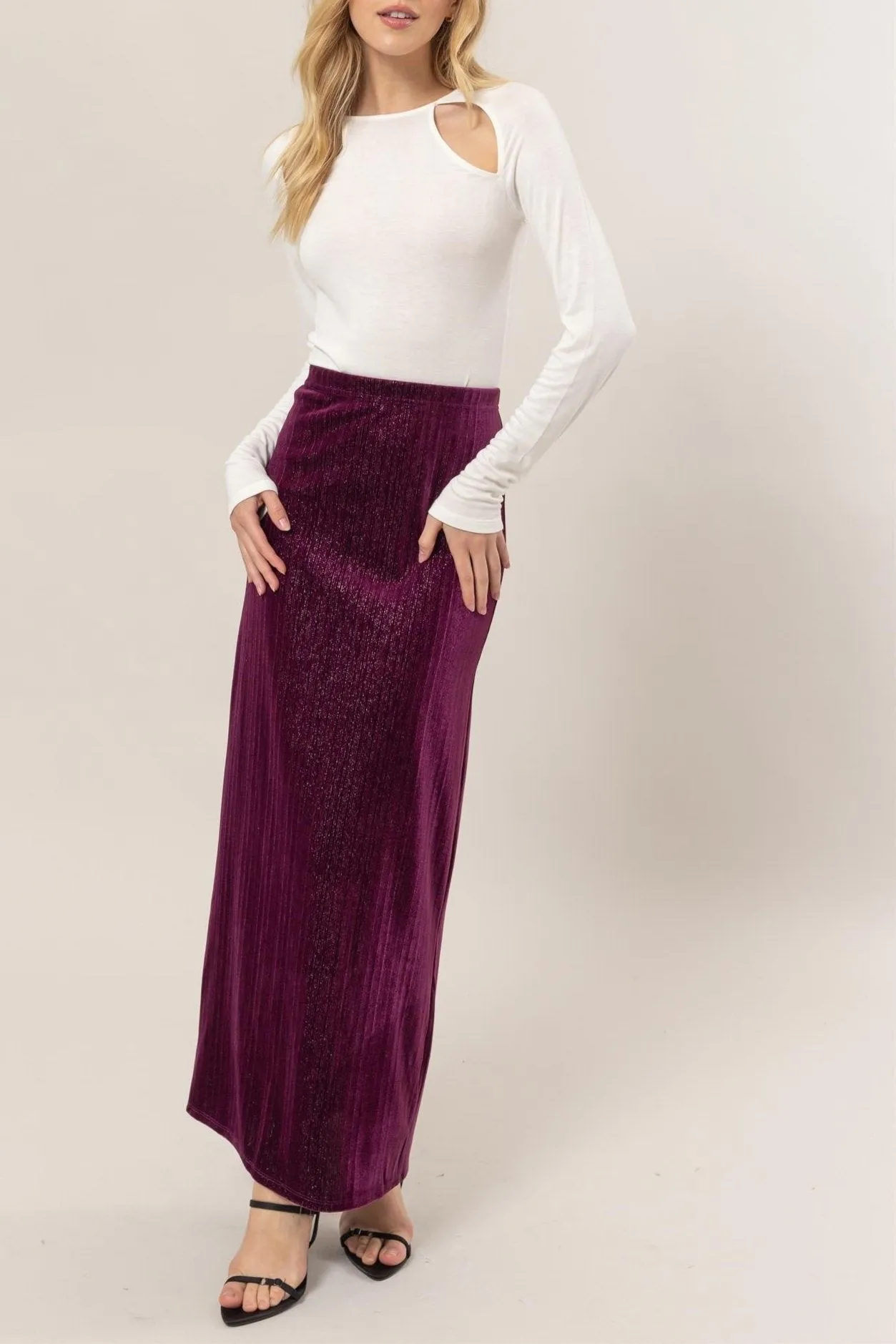 Lurex Velour High-Waist Midi Skirt